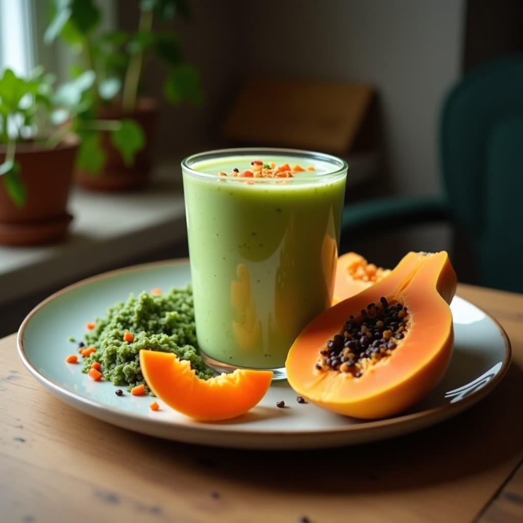 Smoothie de Papaya, Espirulina y Leche de Coco: Bebida Tropical Superfood Sin Azúcar