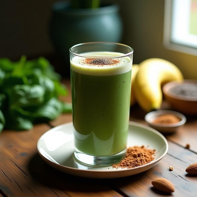 Smoothie de Péalo de Cacao, Espinaca y Bebida de Almendras: Bebida Superfood y Antioxidante