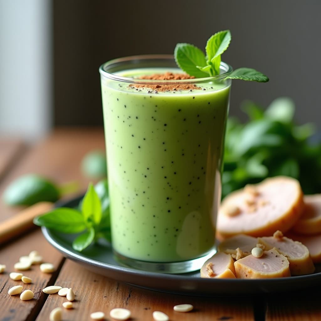 Smoothie de Péchuga de Pavo y Espinacas con Leche de Almendras: Batido Keto Alto en Proteína