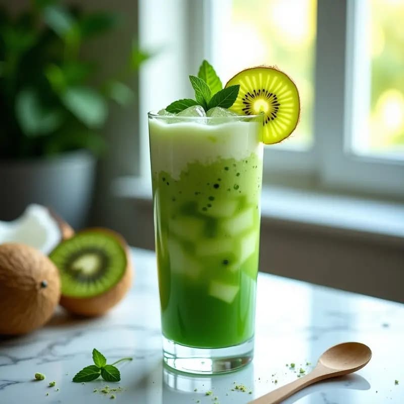 Smoothie de Pepino, Kiwi y Espirulina con Hielo de Cocotero: Bebida Detox y Refrescante
