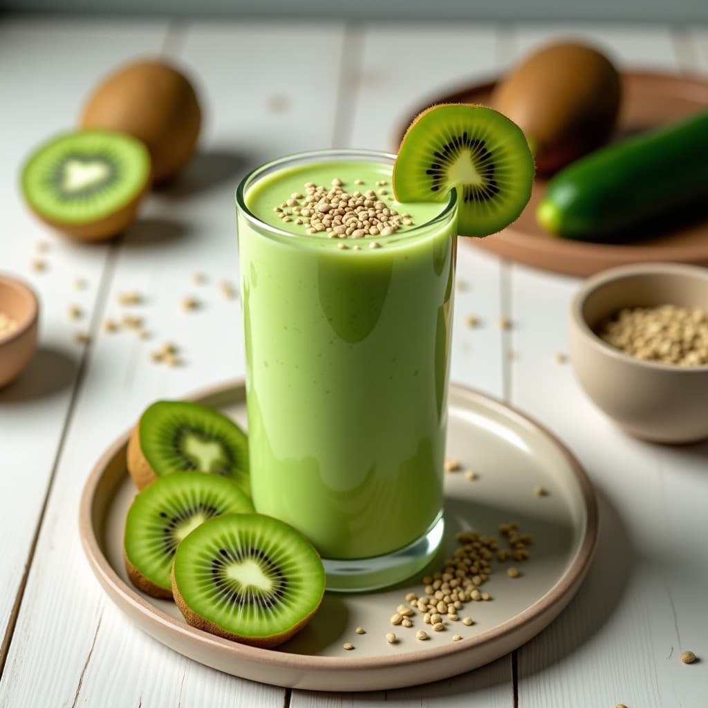 Smoothie de Pepino, Kiwi y Semillas de Hemp: Bebida Verde High-Protein para Deportistas