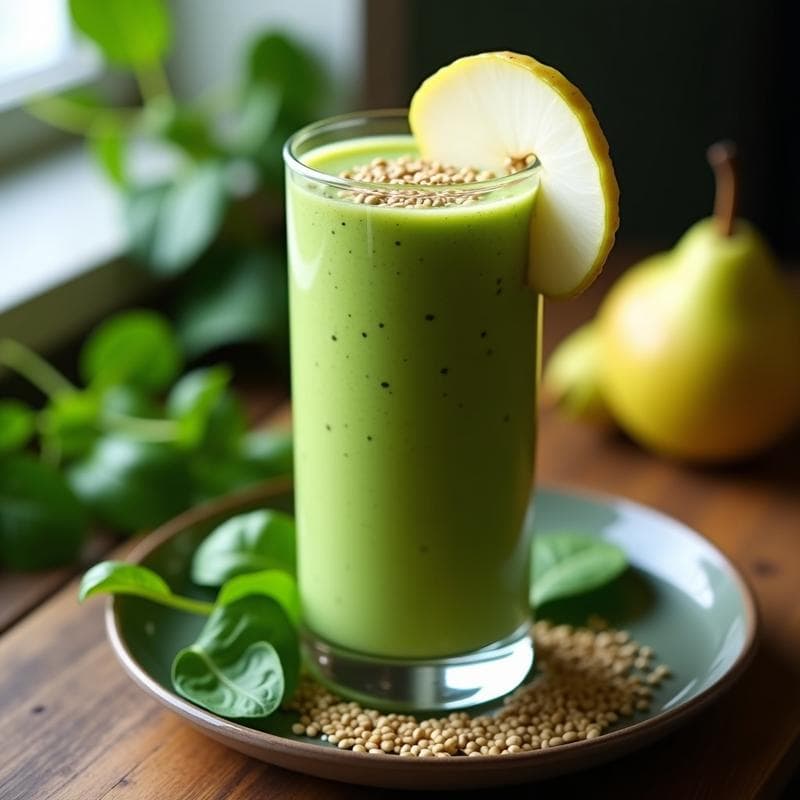 Smoothie de Pera, Espinacas y Semillas de Cáñamo: Bebida Vegana con Omega-3