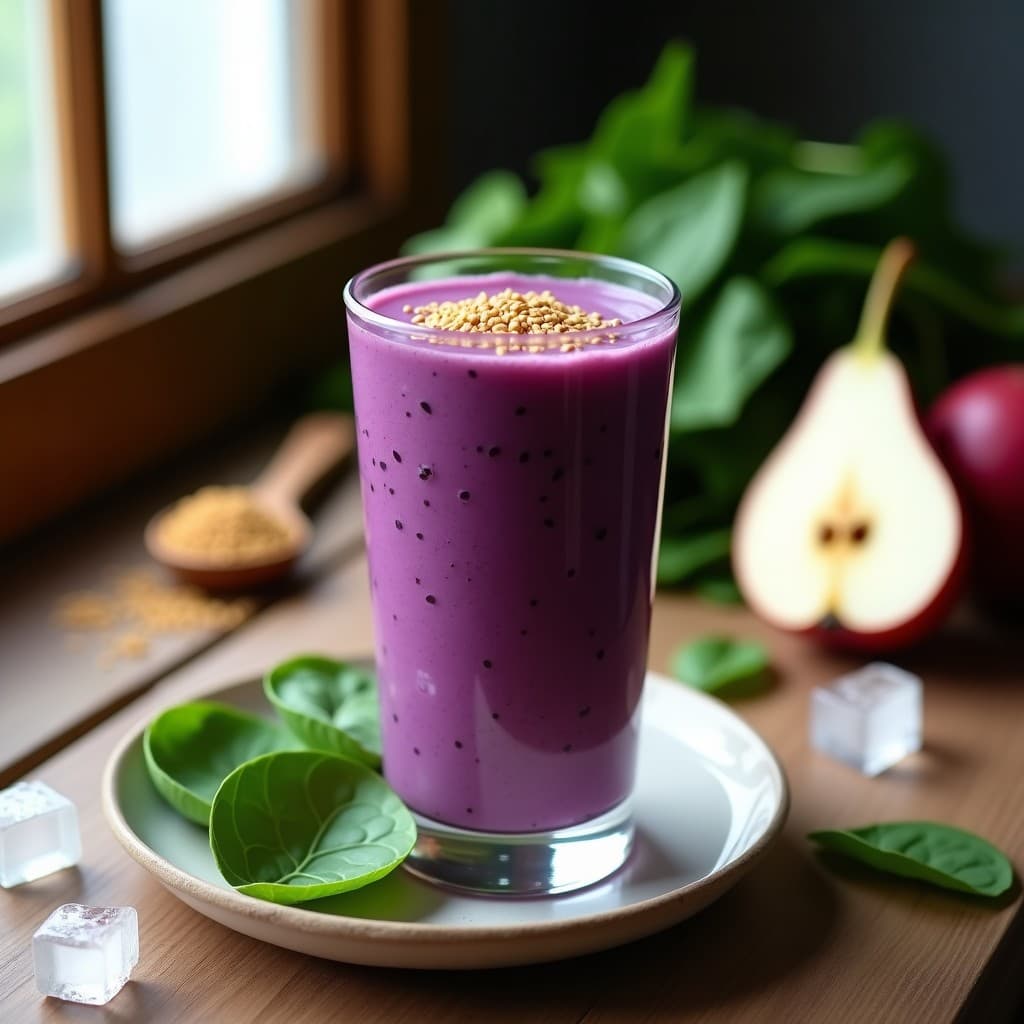Smoothie de Périto Morado y Espinacas con Semillas de Lino: Bebida Antioxidante y Saciante