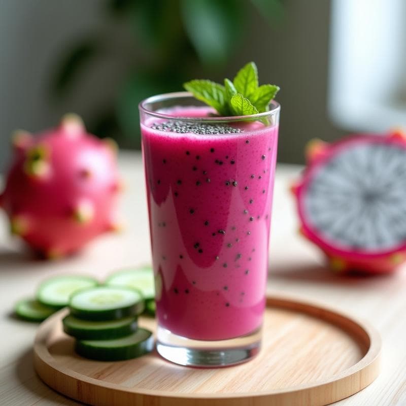 Smoothie de Pitahaya Rosa y Pepino con Semillas de Chía: Bebida Hidratante y Rica en Antioxidantes