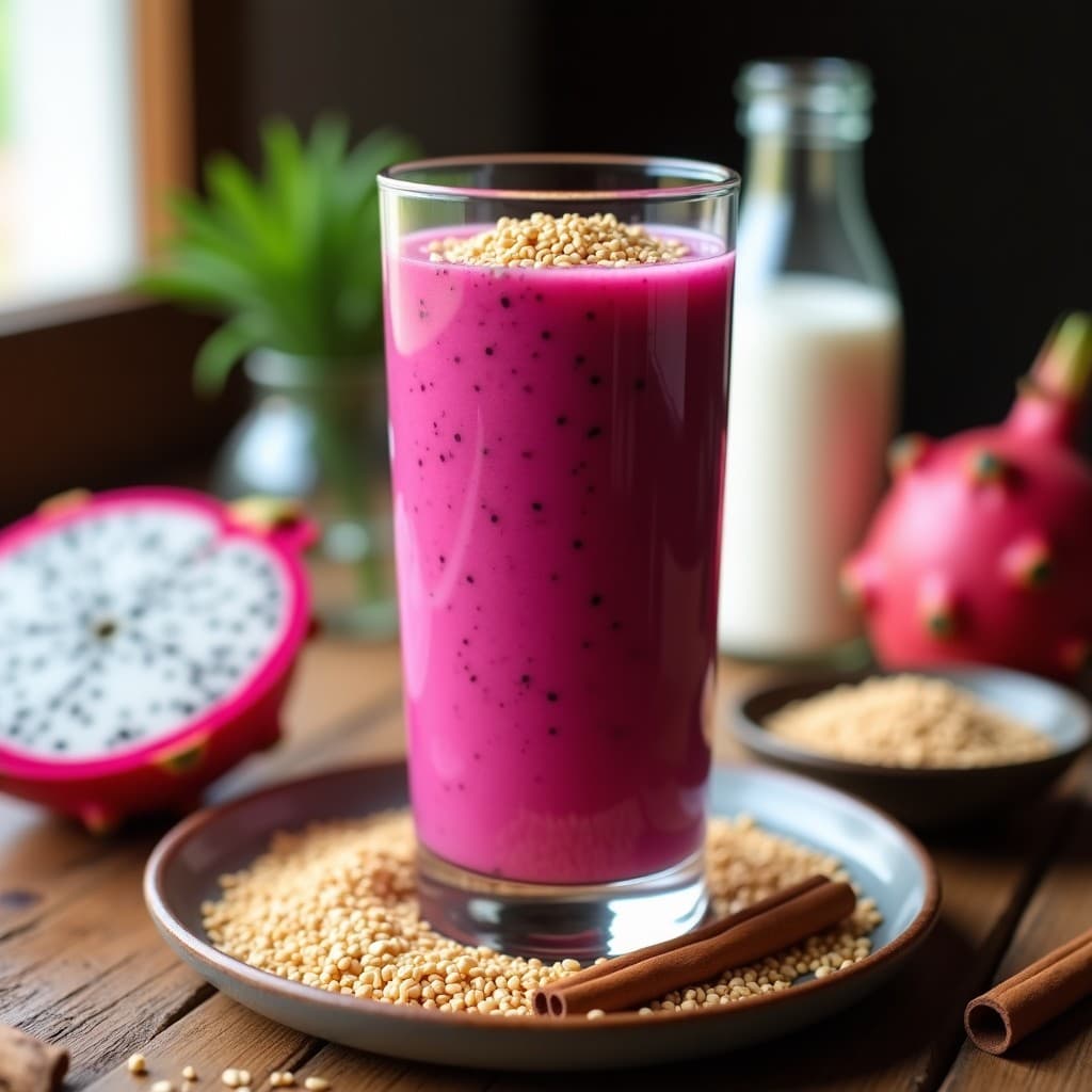 Smoothie de Pitaya y Leche de Almendras con Semillas de Sésamo: Bebida Detox y Energizante