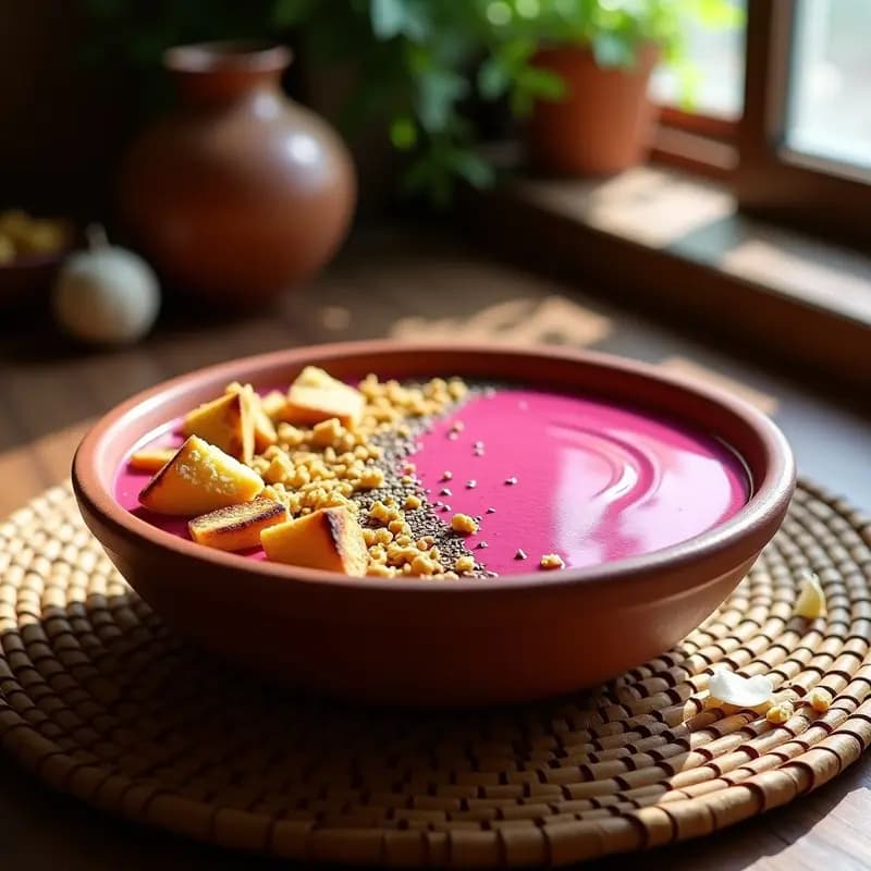 Smoothie de Pitaya y alveolar con Granola Casera: Desayuno Mexicano Antioxidante