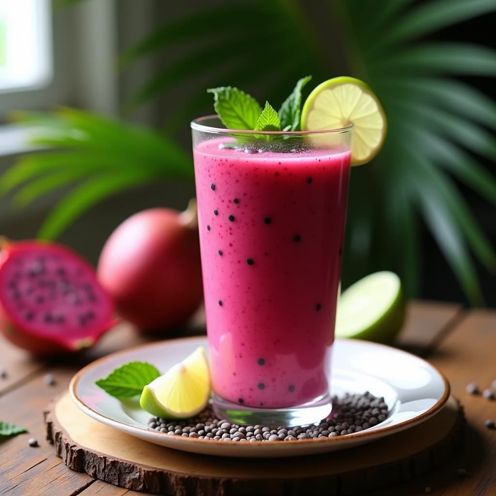 Smoothie de Pitaya Roja y Semillas de Chía con Jugo de Noni: Bebida Antioxidante Hawaiana