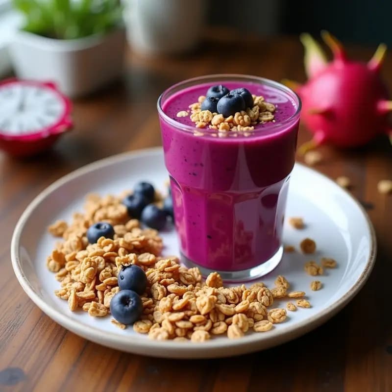 Smoothie de Pitaya y Coco con Topping de Granola: Desayuno Vegano y Alta en Antioxidantes