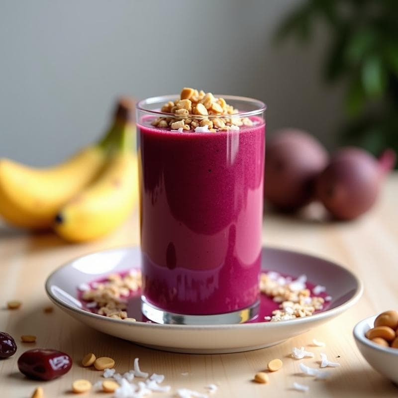 Smoothie de Remolacha y Cacahuete: Bebida Energética Vegana con Topping de Granola