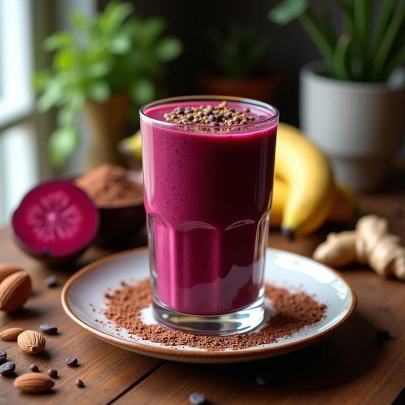 Smoothie de Remolacha y Cacao con Maca: Bebida Energética y Antioxidante para el Deporte