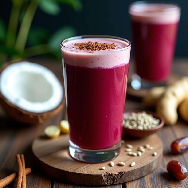 Smoothie de Remolacha y Cacao: Bebida Energética Vegana con Semillas de Cáñamo