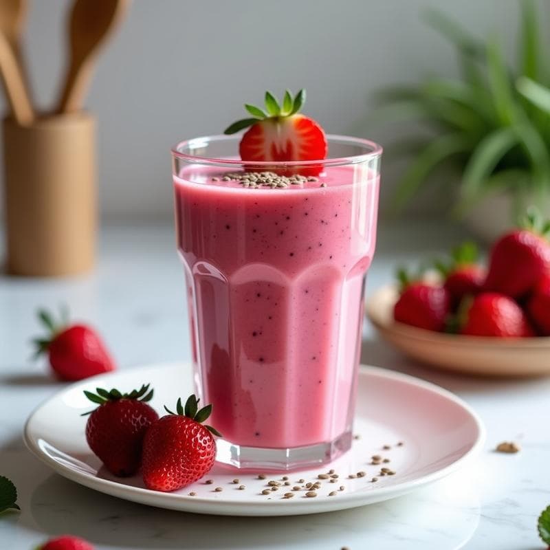 Smoothie Rosa de Fresas y Remolacha con Semillas de Cáñamo: Bebida Alta en Antioxidantes