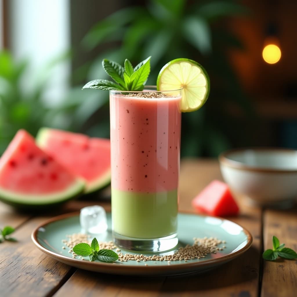 Smoothie de Sandía, Mentha y Jengibre con Semillas de Hemp: Bebida Hidratante y Antiinflamatoria