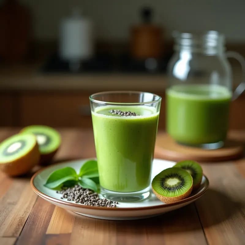 Smoothie de Spirulina y Kiwi con Topping de Chía y Coco: Bebida Verde Superalimento