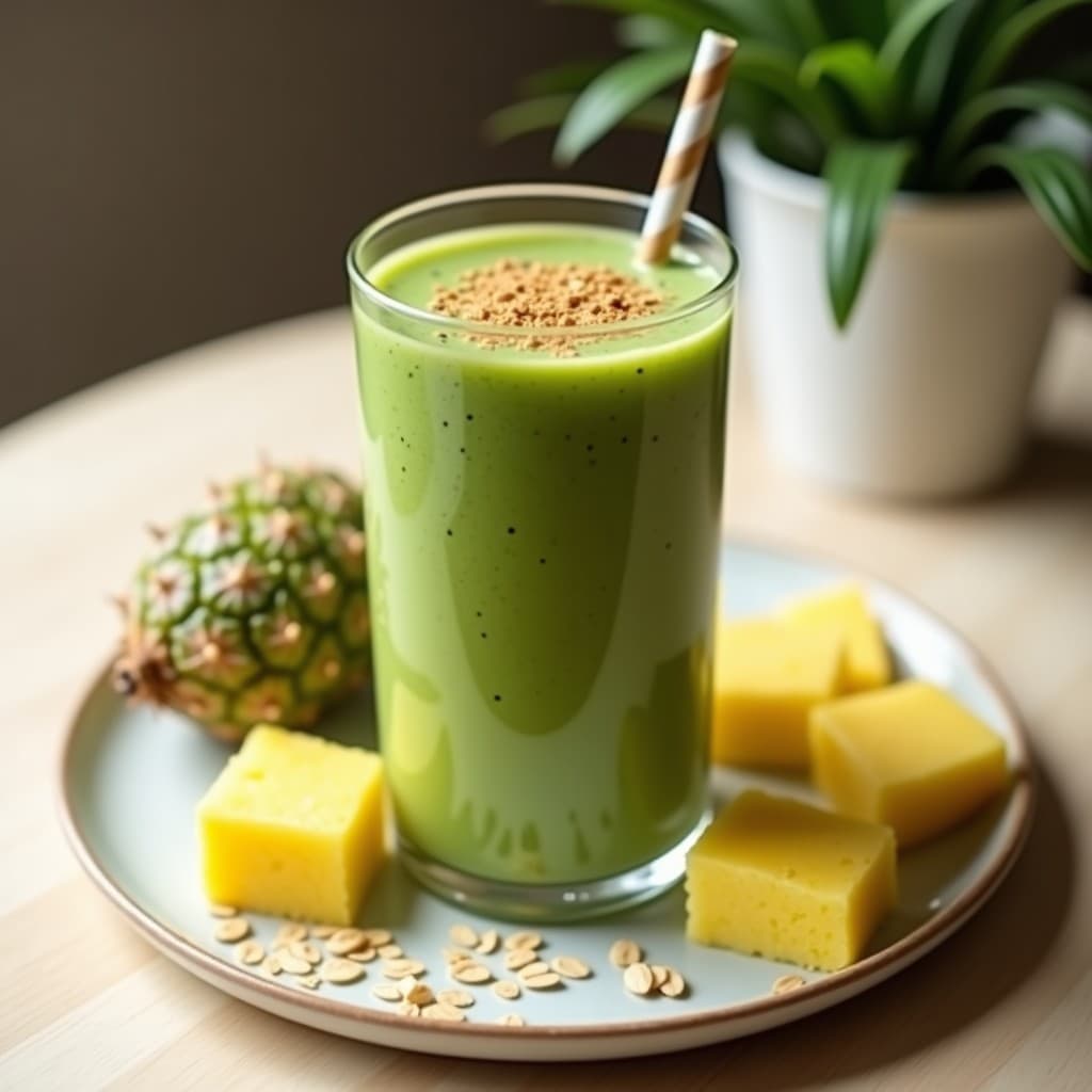 Smoothie de Spirulina y Piña con Leche de Avena: Bebida Detox Verde en 5 Minutos