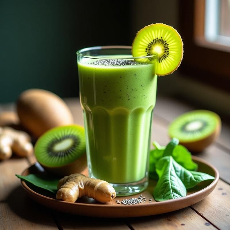 Smoothie Verde de Espinaca y Kiwi: Receta Detox con Jengibre para Energizar tu Día