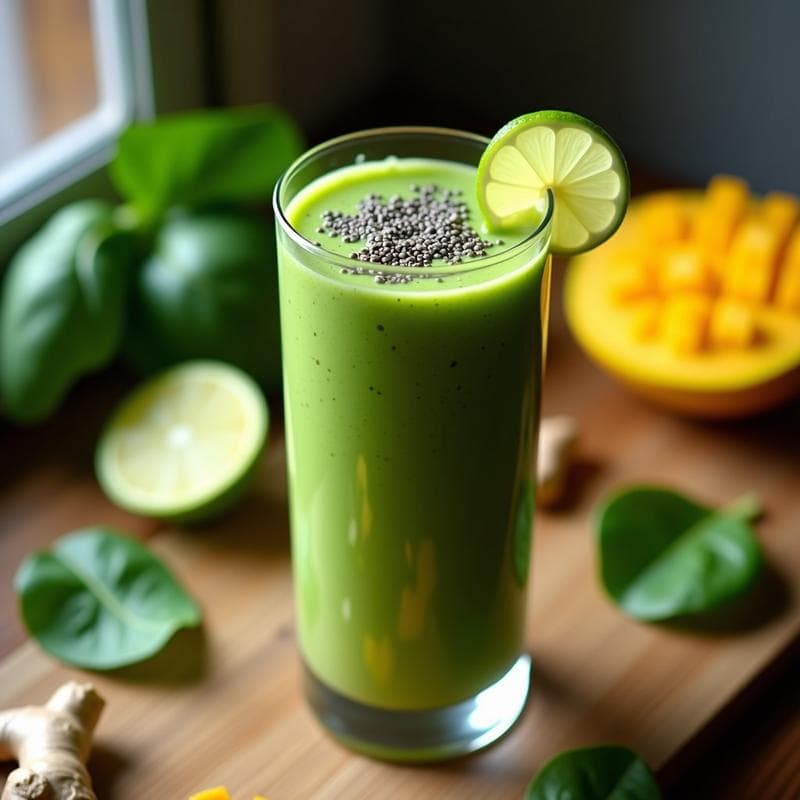 Smoothie Verde Energético: Receta con Espinaca, Mango y Jengibre para Desintoxicar