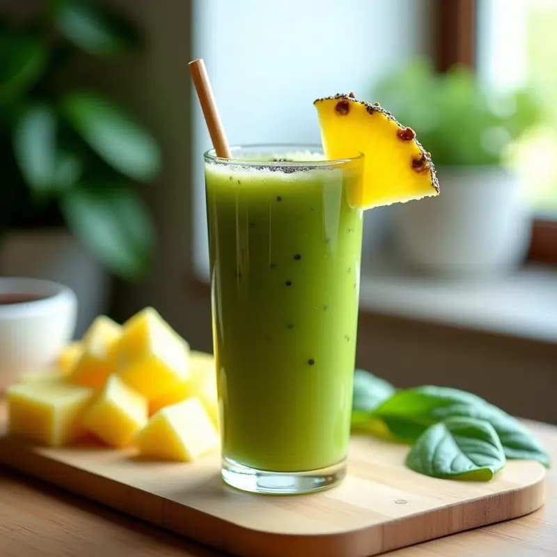 Smoothie Verde de Espinacas, Piña y Chía: Bebida Energética Sin Lácteos