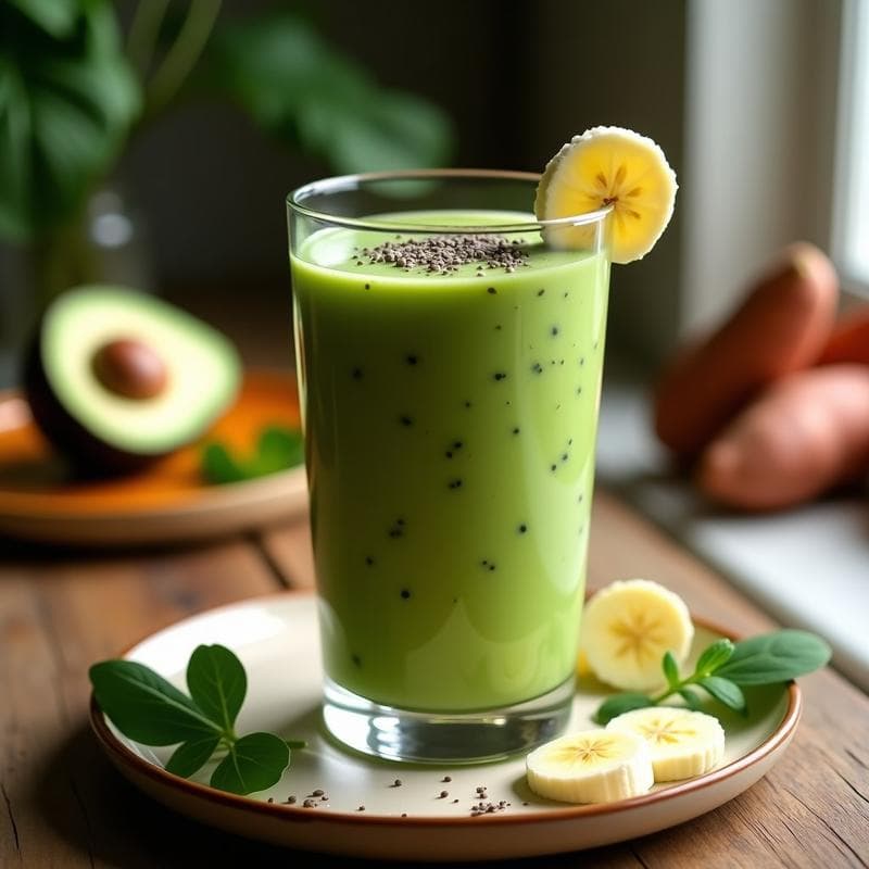 Smoothie Verde de Espinacas, Aguacate y Batata: Receta Energética y Saciante para Desayunar