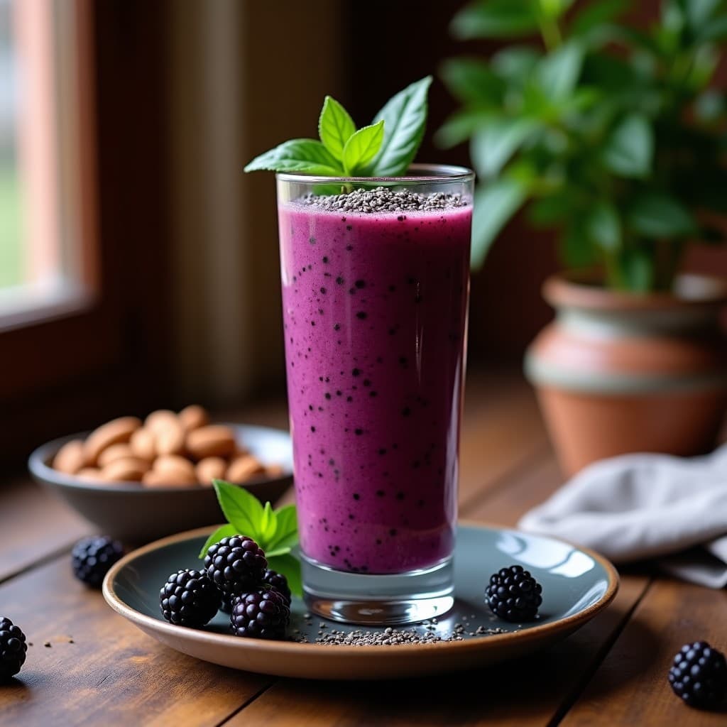 Smoothie de Zarzamora y Romerito con Leche de Almendras: Bebida Mexicana Antioxidante