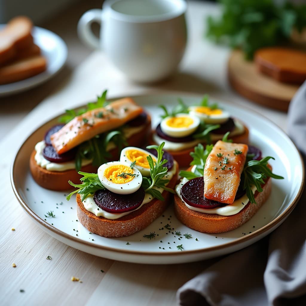Smørrebrød de Remolacha Asada y Arenque Ahumado: Receta Danesa Tradicional