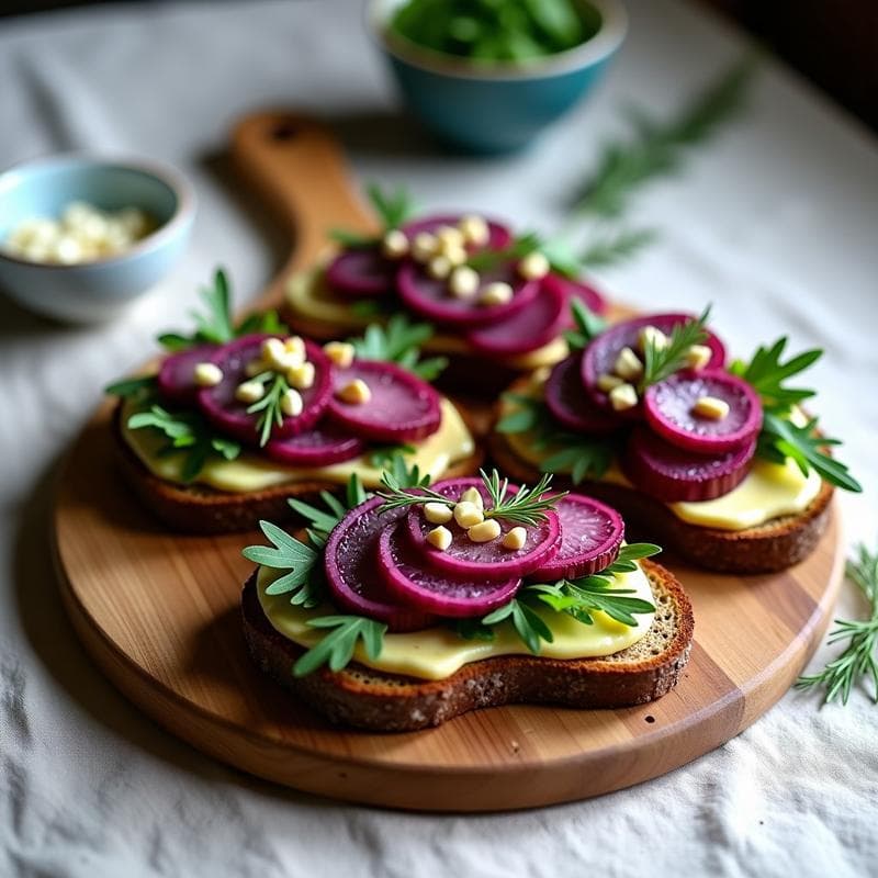 Smørrebrød de Remolacha Asada y Queso de Altramuces: Receta Danesa Vegana y Sin Gluten