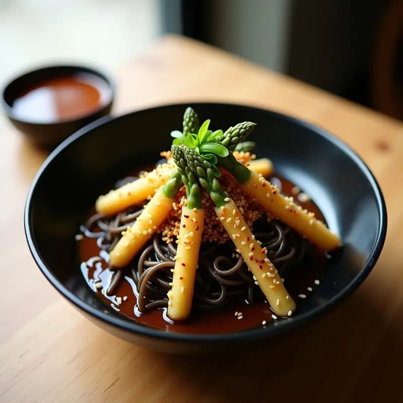 Soba de Alforfón con Tempura de Espárragos y Salsa Ponzu: Receta Japonesa Sin Trigo