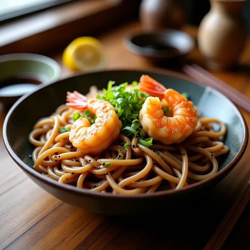 Soba de Buckwheat con Tempura de Camarones: Receta Japonesa Sin Gluten con Salsa Teriyaki Casera