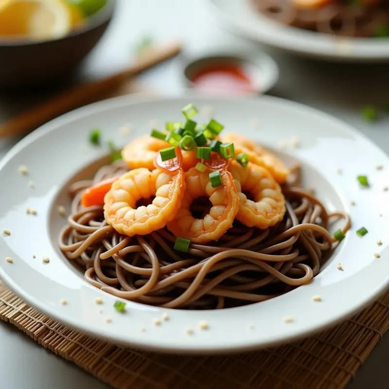 Soba Japonesa con Tempura de Camarones: Receta de Fideos Fríos con Toque Crujiente