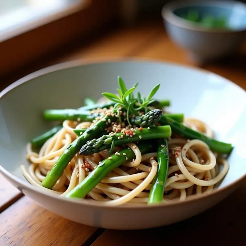 Soba Noodles con Sésamo y Espárragos: Receta Japonesa de Fideos Integral en 10 Minutos