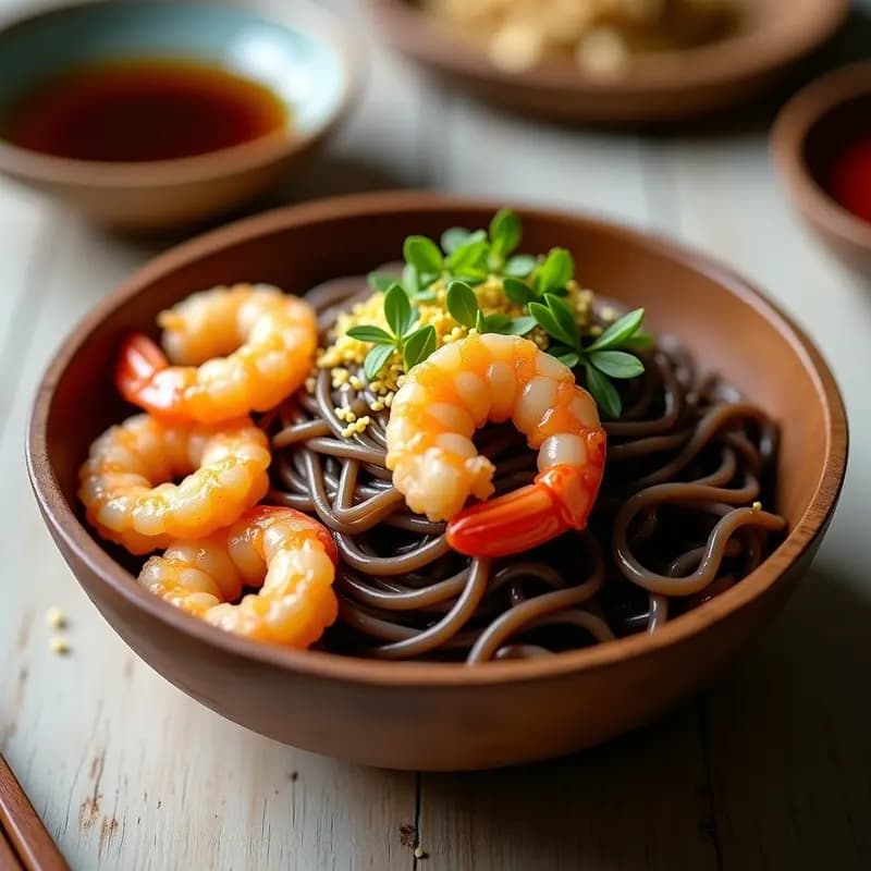 Soba Japonesa con Tempura de Camarones y Salsa Tentsuyu: Receta de Fideos Integral