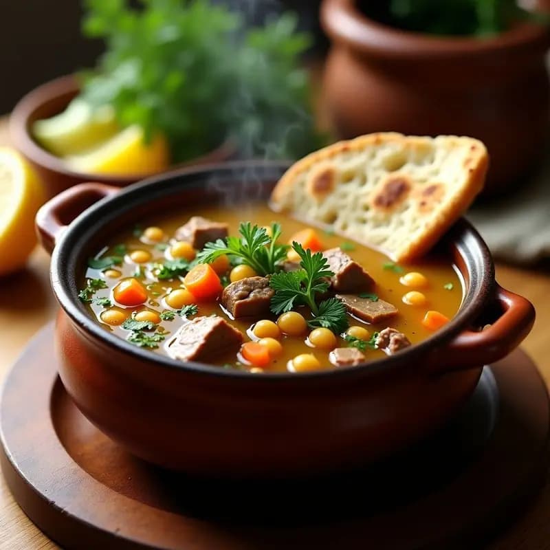 Sobicu: Sopa Uzbeka de Garbanzos y Carne con Especias y Hierbas Frescas