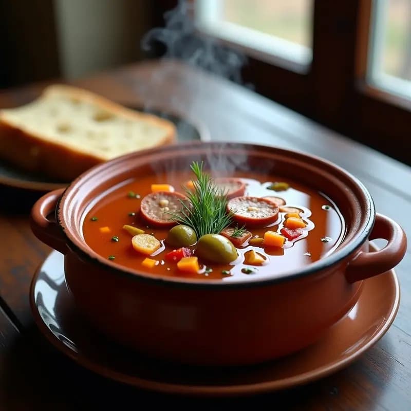 Solianka Rusa: Sopa Agria con Salchichas y Encuridos para Invierno