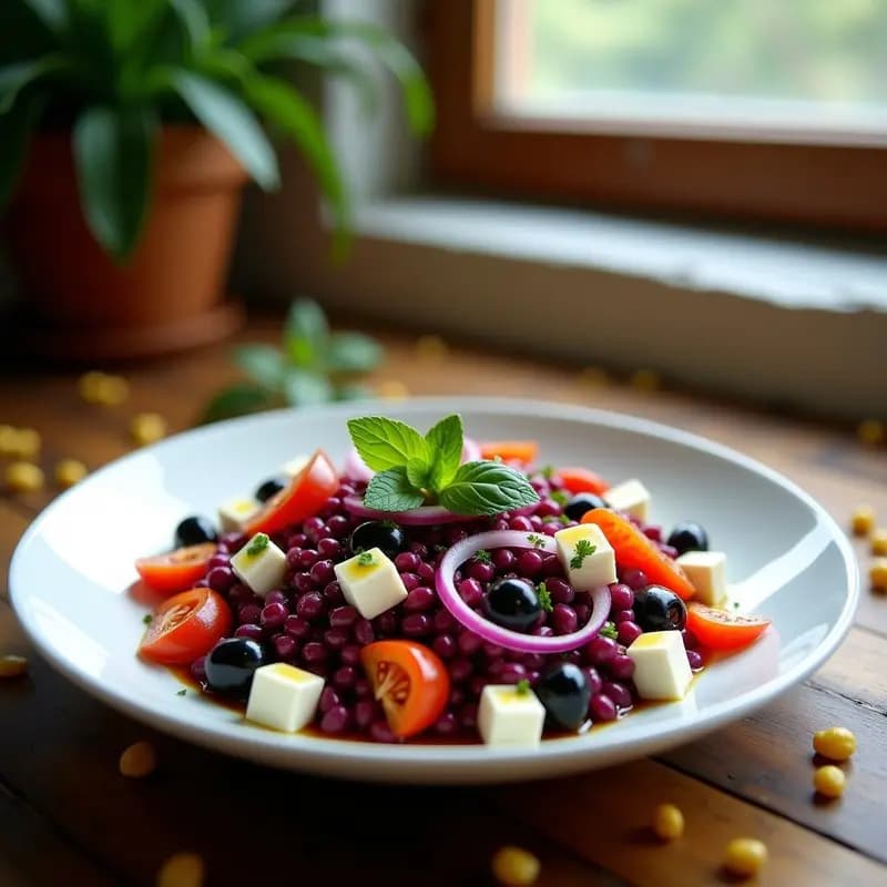 Solterito Peruano con Maíz Morado y Queso Fresco: Ensalada Sin Gluten y Colorida