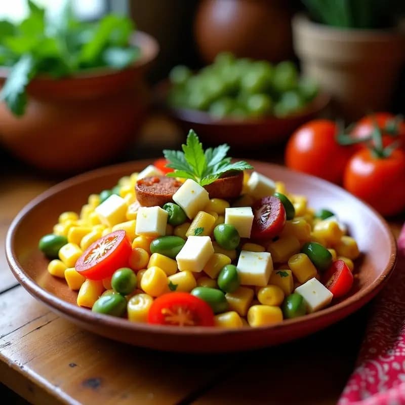 Solterito de Queso y Chorizo: Ensalada Peruana Festiva con Maíz y Habas
