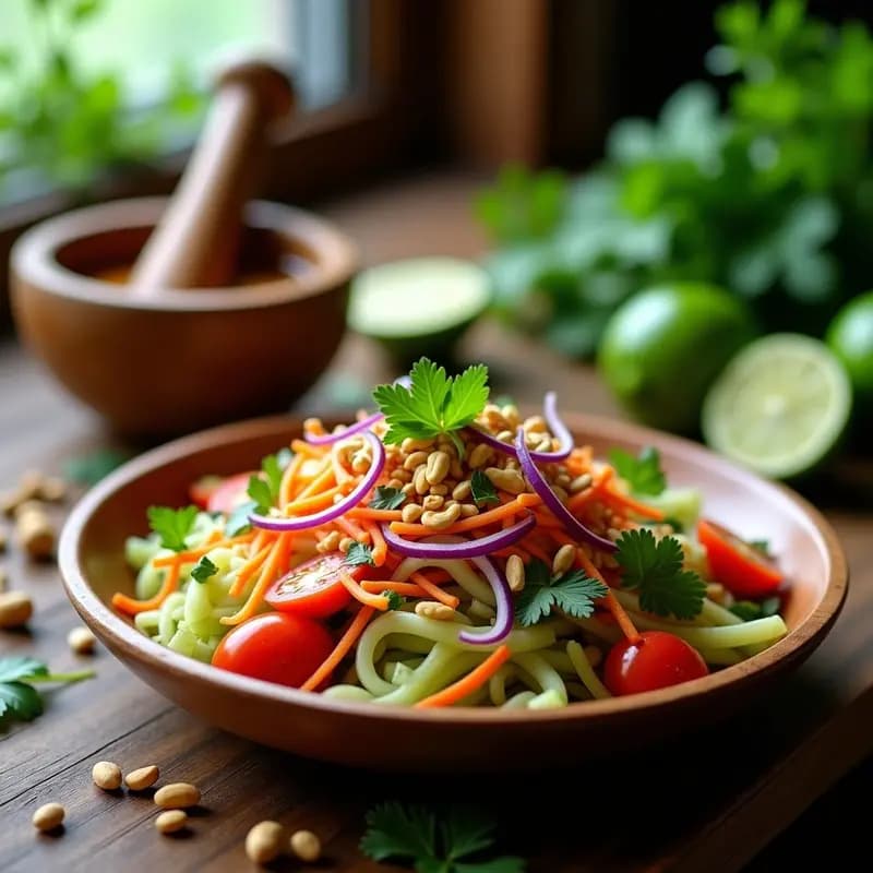 Som Tam Tailandés: Ensalada de Papaya Verde con Cacahuetes y Lima