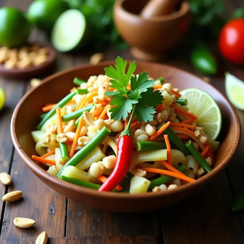 Som Tam de Papaya Verde con Cangrejo Imitación de Corazón de Palmito: Ensalada Tailandesa Keto