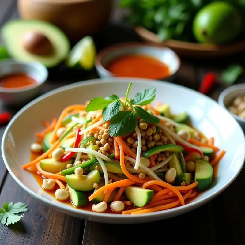 Som Tam Tailandés de Mango Verde: Ensalada Picante y Crudivegana