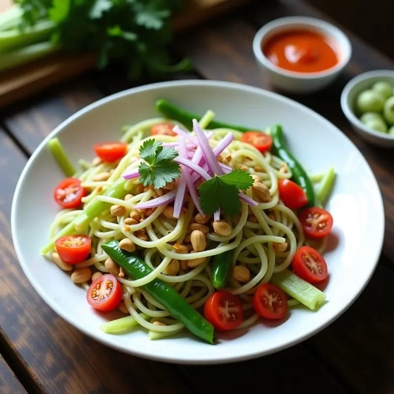 Som Tum Tailandés con Papaya Verde y Cacahuetes: Receta Vegana y Picante
