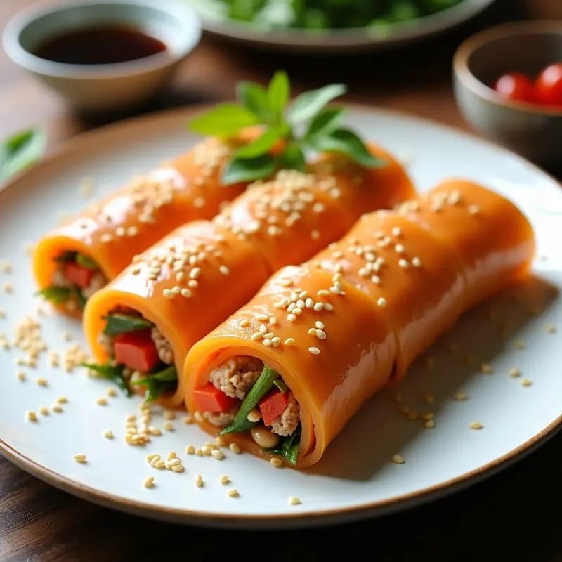 Soondae Coreano: Morcilla con Fideos de Batata y Verduras en Rollito de Seda