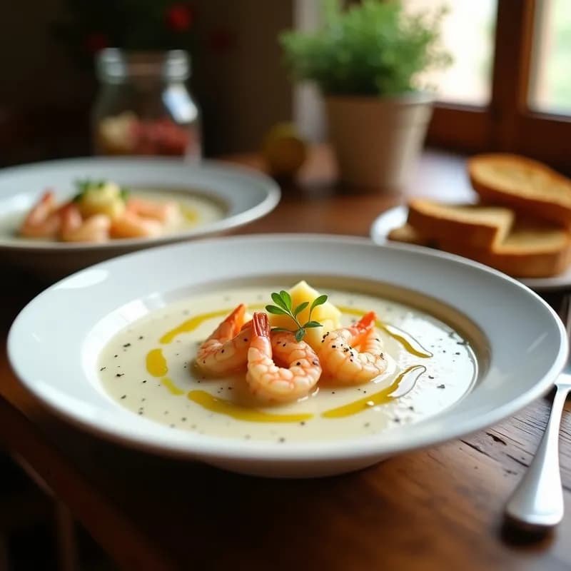 Sopa Ajo Blanco con Gambas: Receta Andaluza en Thermomix en 15 Minutos