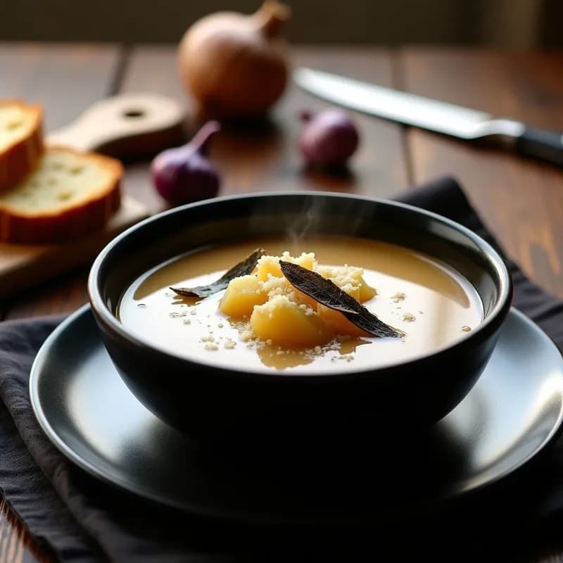 Sopa de Ajo Negro y Patata con Trufa: Receta Gourmet en 25 Minutos con Toque Aromático