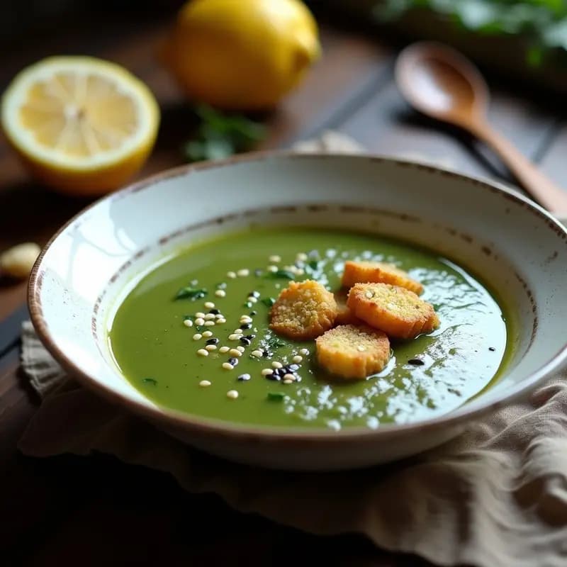 Sopa de Ajonjolí y Espinacas con Crutones de Linaza: Receta Iraní Keto en 20 Minutos