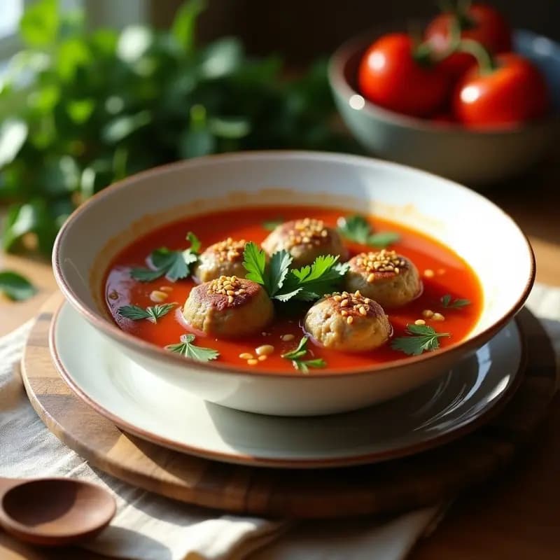Sopa de Albóndigas de Berenjena: Receta Izraelí en Olla Lenta con Tomate y Hierbas Frescas