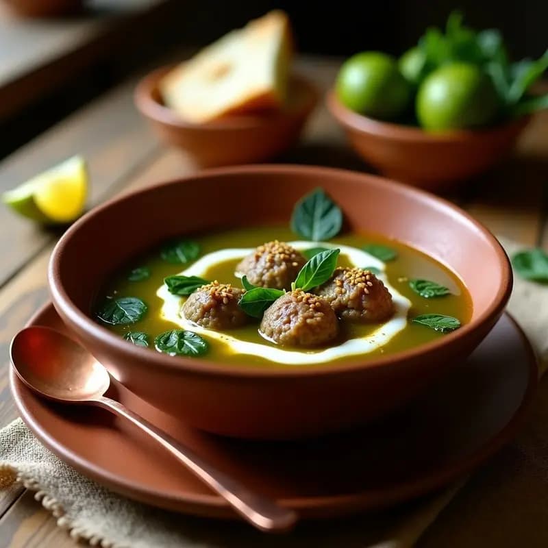 Sopa de Albóndigas de Cordero y Espinacas: Receta Iraní con Toque de Limón Seco