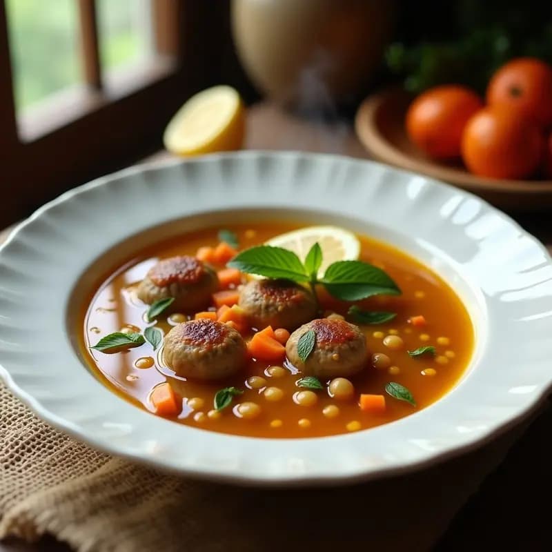 Sopa de Albóndigas de Cordero con Limón y Hierbabuena: Receta Iraní Tradicional en Olla