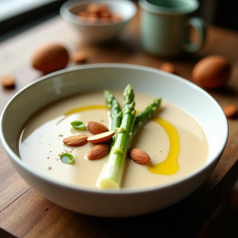 Sopa de Almendras y Espárragos Blancos: Receta Vegana en Olla Exprés Ultracremosa