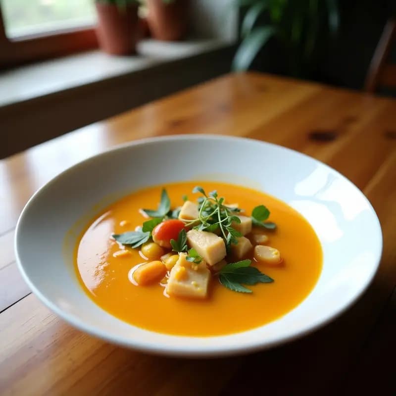 Sopa de Almendras con Pollo y Verduras: Plato Frío de Verano con Toque Crujiente