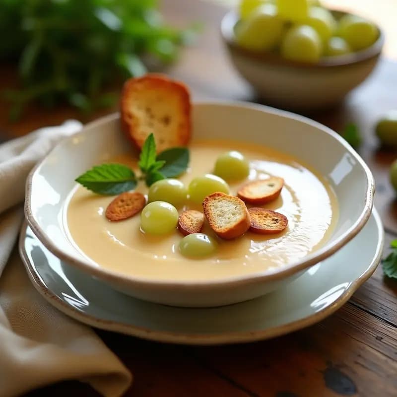 Sopa de Almendras con Uvas y Pan Crujiente: Entrante Frío Andaluz y Refrescante