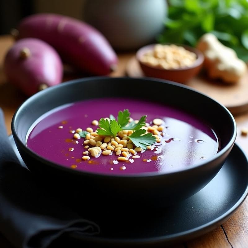 Sopa de Batata Morada y Cacahuete con Jengibre: Receta Peruana Antiinflamatoria